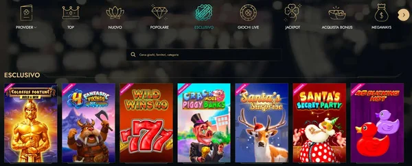 Schermata promozionale delle slot esclusive e top su Dolly Casino