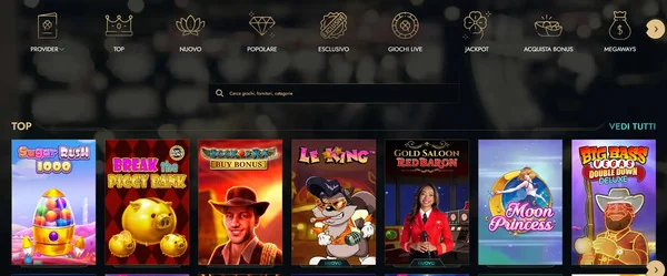 Slot popolari in vetrina nella lobby di Dolly Casino con Sugar Rush e Gates of Olympus